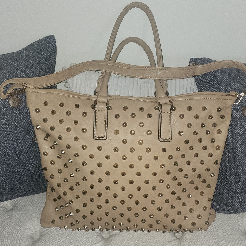 Studded Tan Tote Bag
